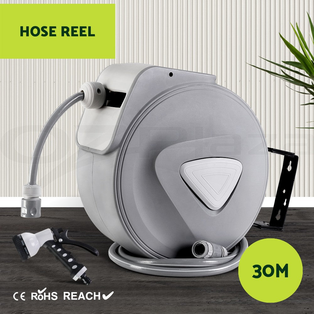 30m Retractable Garden Hose Reel with Brass Spray Gun — EasyGardenTools product photograph