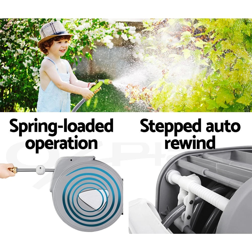 30m Retractable Garden Hose Reel with Brass Spray Gun