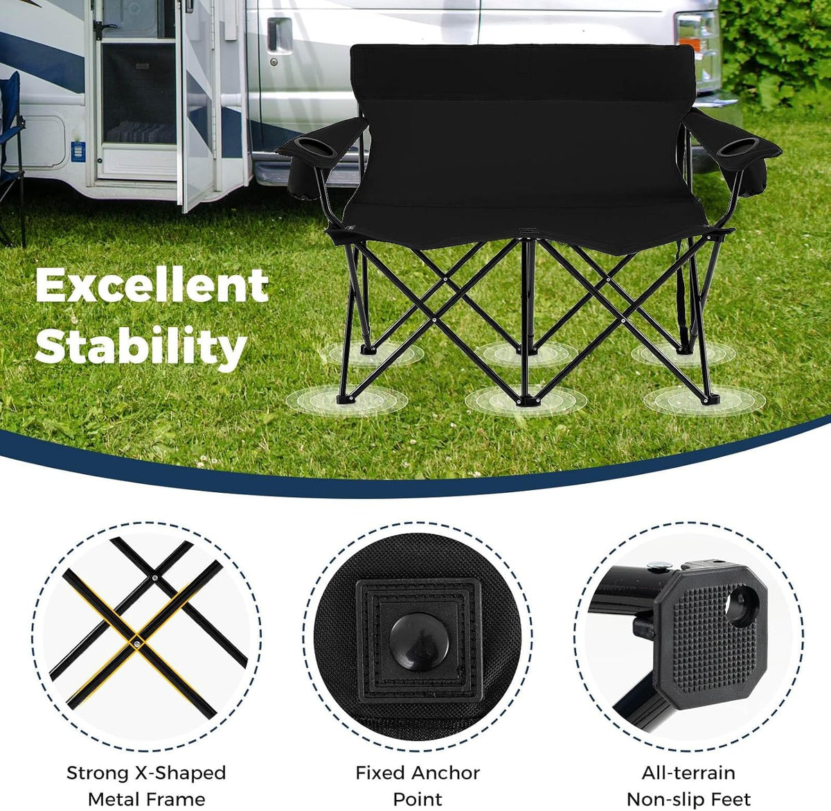 Double Camping Chair, 2-Person Outdoor Folding Love seat