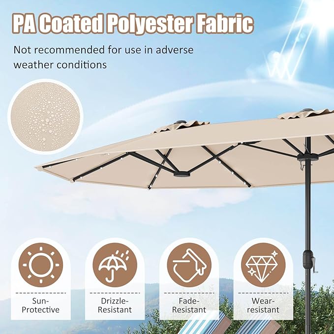 4 m Double-Sided Patio Umbrella with Base & Solar Lights