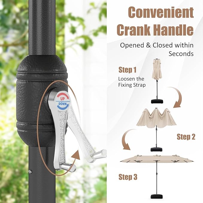 4 m Double-Sided Patio Umbrella with Base & Solar Lights