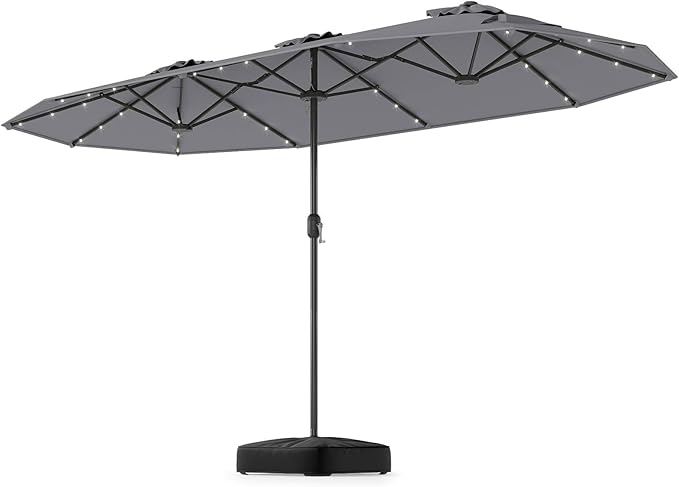 4 m Double-Sided Patio Umbrella with Base & Solar Lights