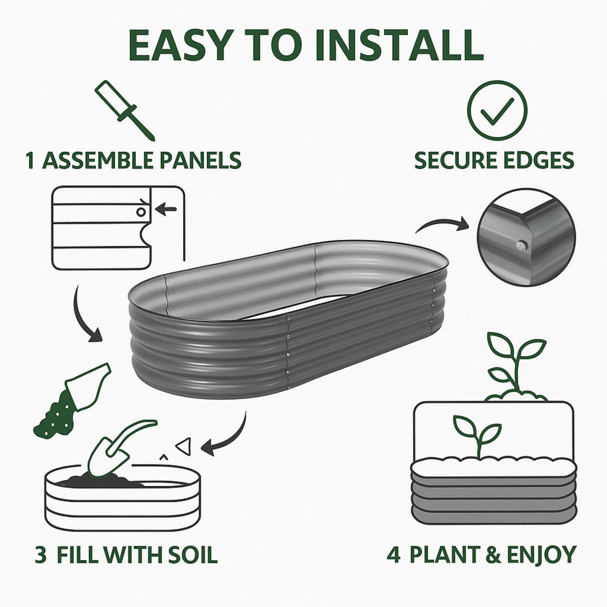 Easygardentools™ Galvanised Steel Raised Garden Bed