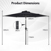 2.3M Solar Powered Patio Umbrella, Outdoor Heavy Duty Market Umbrella w/ LED Lights