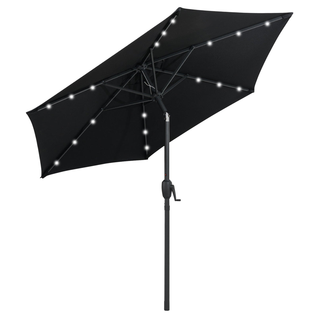 2.3M Solar Powered Patio Umbrella, Outdoor Heavy Duty Market Umbrella w/ LED Lights