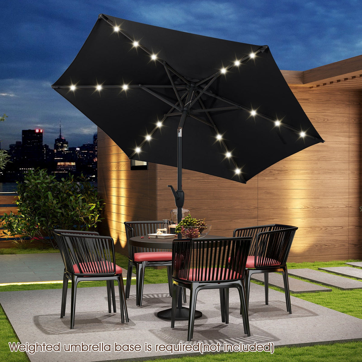 2.3M Solar Powered Patio Umbrella, Outdoor Heavy Duty Market Umbrella w/ LED Lights