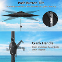 2.3M Solar Powered Patio Umbrella, Outdoor Heavy Duty Market Umbrella w/ LED Lights