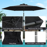 2.3M Solar Powered Patio Umbrella, Outdoor Heavy Duty Market Umbrella w/ LED Lights