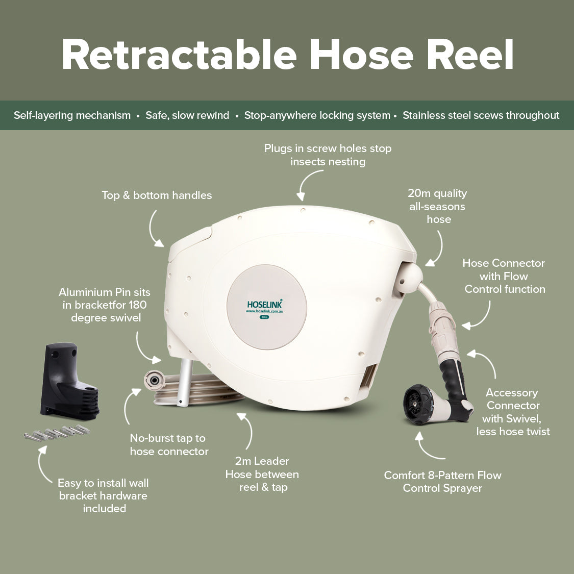 Classic 20m Retractable Hose Reel | Beige