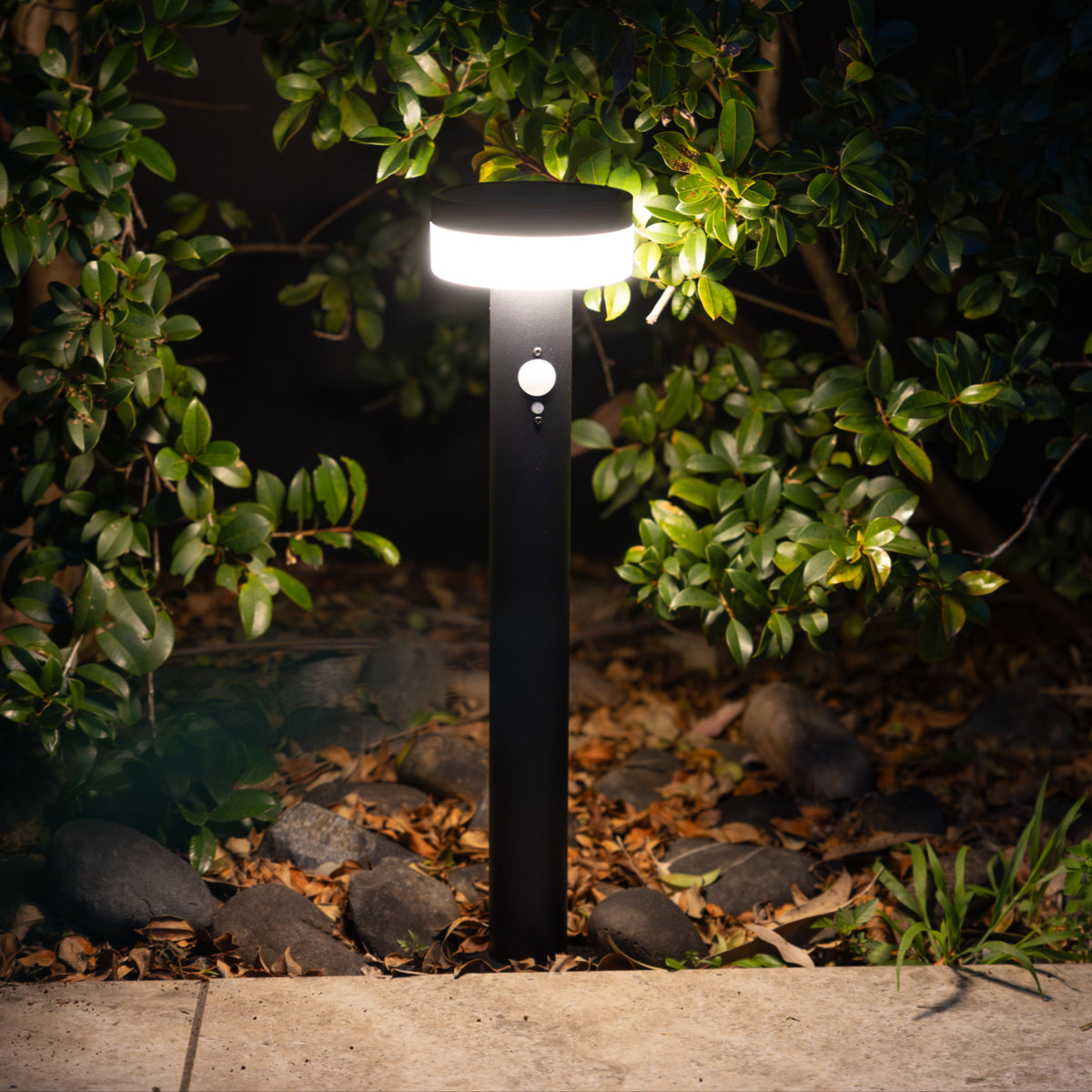 Black Stainless Steel Solar Bollard | Motion Sensor | MIDNIGHT