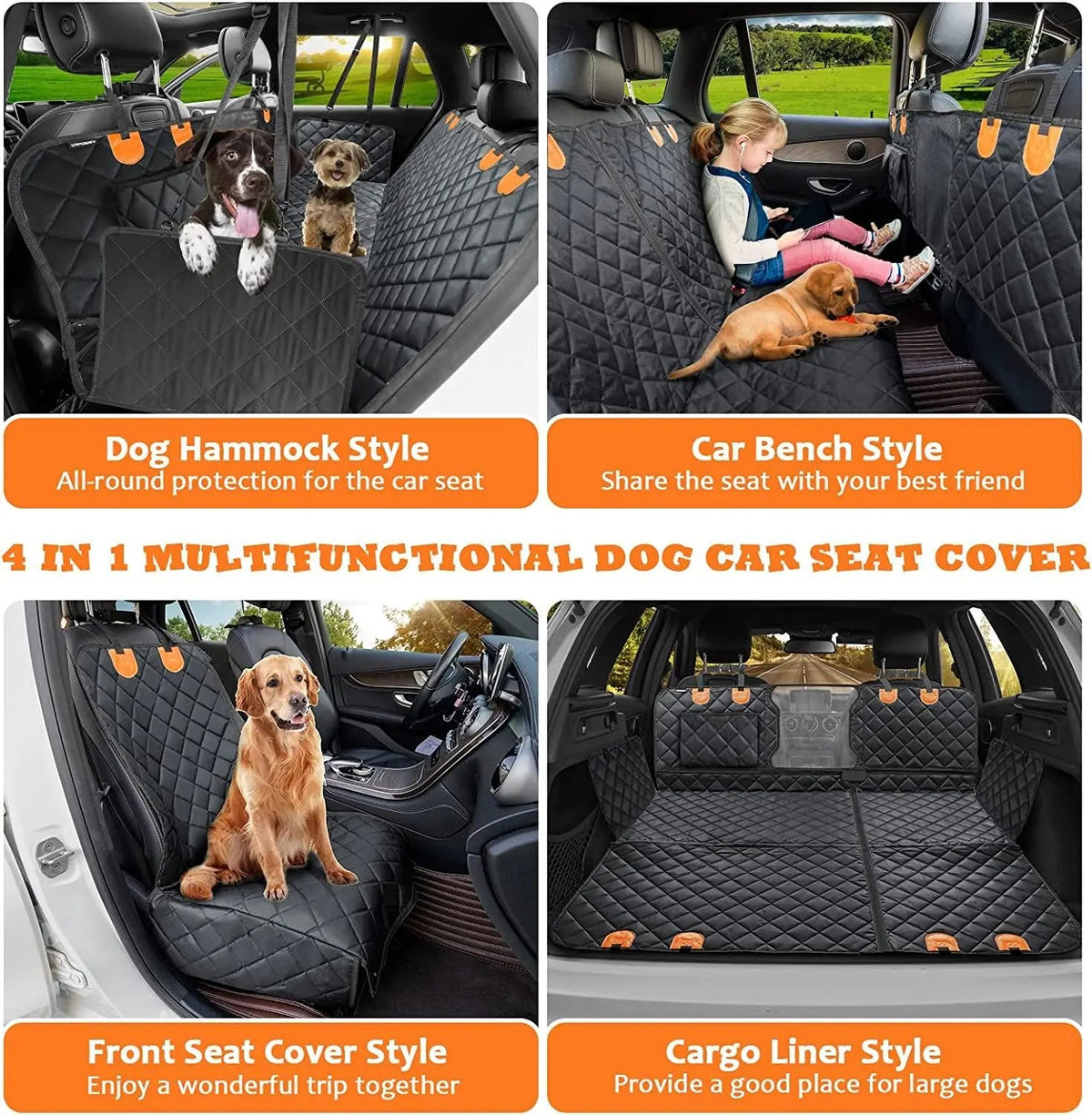 Waterproof Dog Car Seat Cover for Back Seat – Hammock Style with Mesh Window, Side Flaps & Seat Belt, Scratch-Resistant Pet Seat Cover for Cars, SUVs & Trucks (147×137cm)