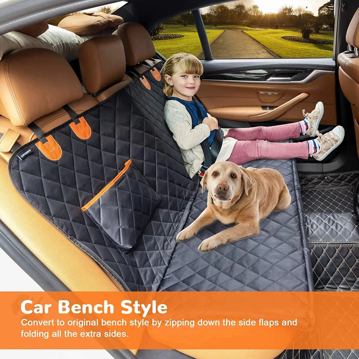Waterproof Dog Car Seat Cover for Back Seat – Hammock Style with Mesh Window, Side Flaps & Seat Belt, Scratch-Resistant Pet Seat Cover for Cars, SUVs & Trucks (147×137cm)