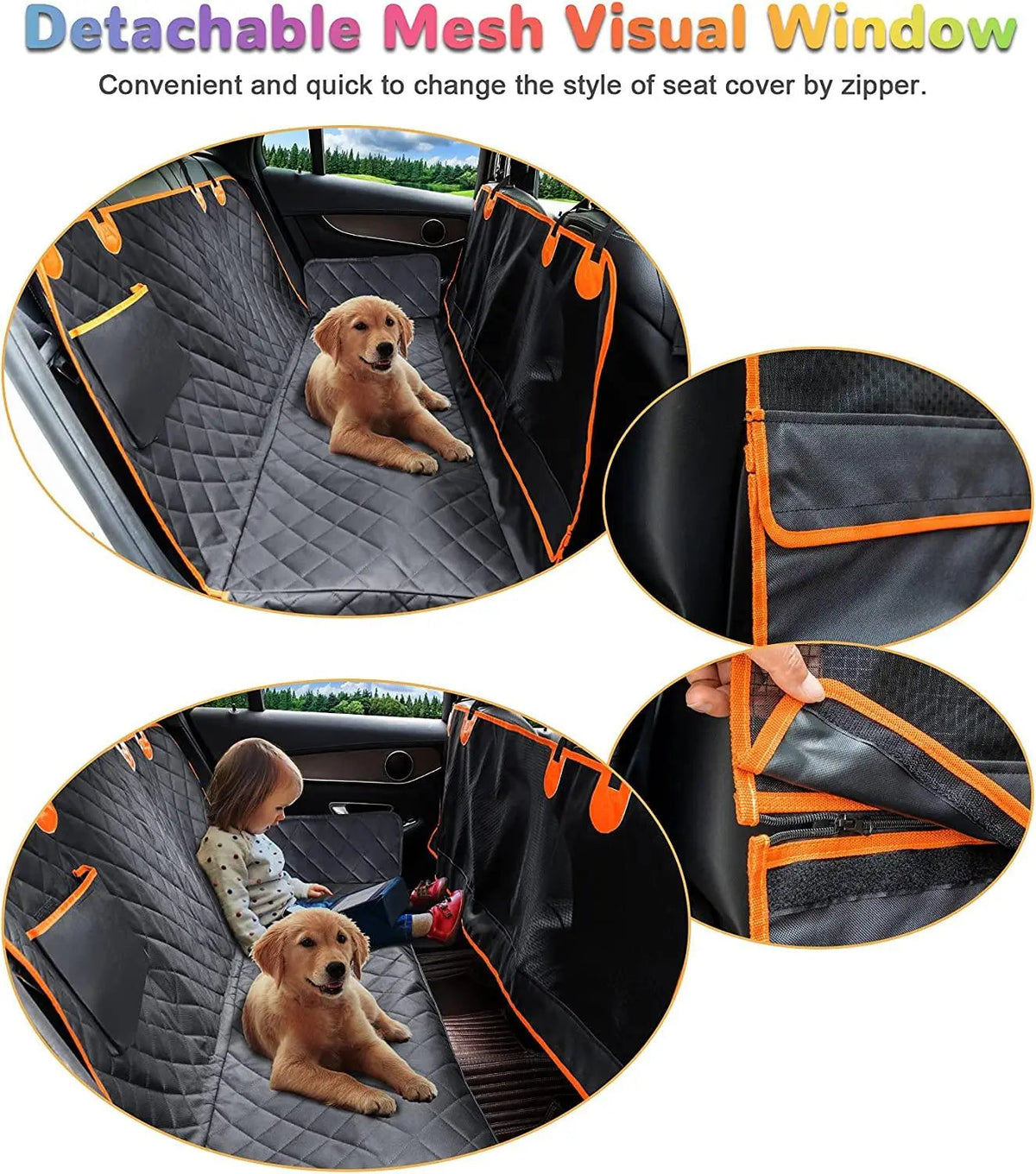 Waterproof Dog Car Seat Cover for Back Seat – Hammock Style with Mesh Window, Side Flaps & Seat Belt, Scratch-Resistant Pet Seat Cover for Cars, SUVs & Trucks (147×137cm)
