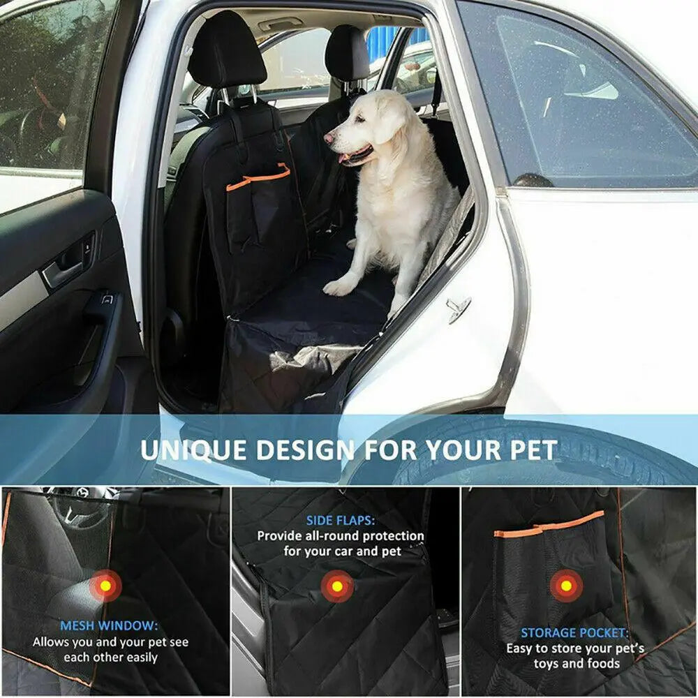 Waterproof Dog Car Seat Cover for Back Seat – Hammock Style with Mesh Window, Side Flaps & Seat Belt, Scratch-Resistant Pet Seat Cover for Cars, SUVs & Trucks (147×137cm)