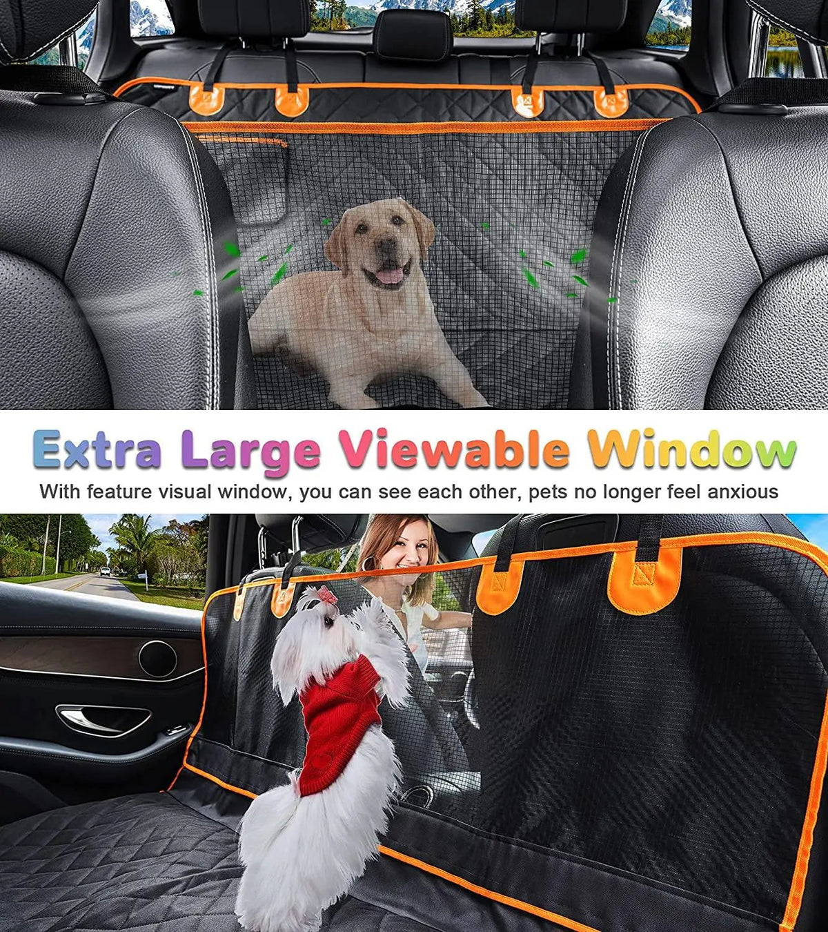 Waterproof Dog Car Seat Cover for Back Seat – Hammock Style with Mesh Window, Side Flaps & Seat Belt, Scratch-Resistant Pet Seat Cover for Cars, SUVs & Trucks (147×137cm)