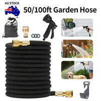 Expandable black garden hose with spray nozzle and fittings — EasyGardenTools product photo 2