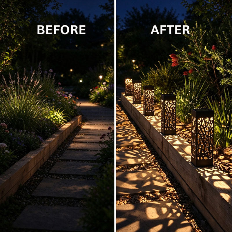 Solar decorative pattern garden lights casting patterned shadows — image 4