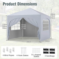 3 x 3 m Pop up Canopy Tent w/ 4 Removable Sidewall